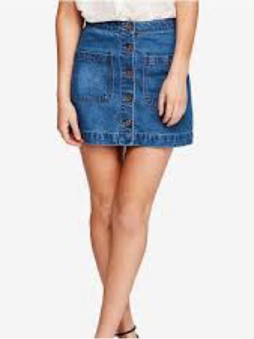 We The Free Blue Denim Button-Front Mini Skirt